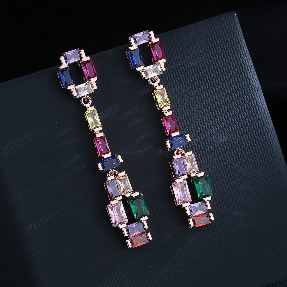 Pendientes Oro Rosa Circonitas y Turmalinas
