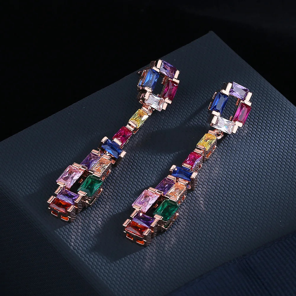 Pendientes Oro Rosa Circonitas y Turmalinas
