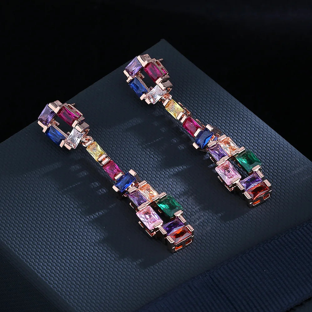 Pendientes Oro Rosa Circonitas y Turmalinas