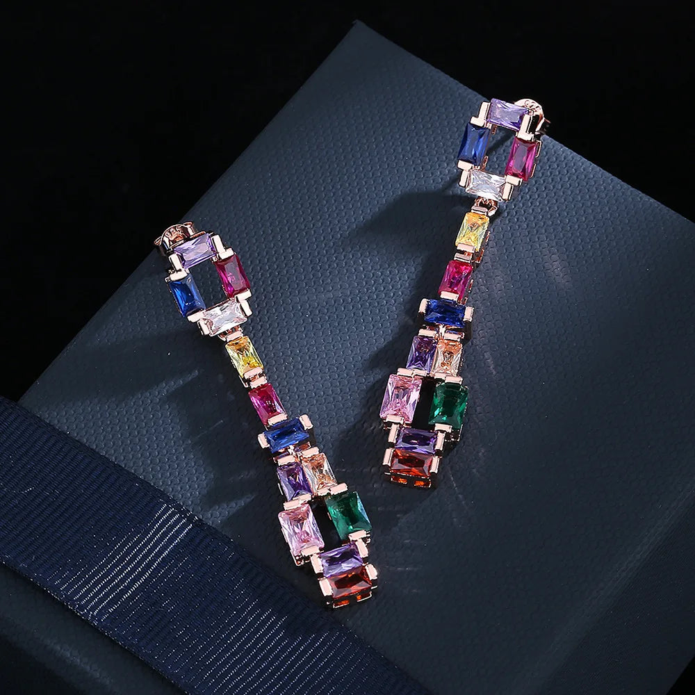 Pendientes Oro Rosa Circonitas y Turmalinas