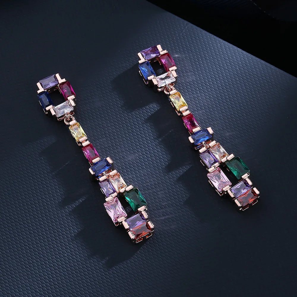 Pendientes Oro Rosa Circonitas y Turmalinas