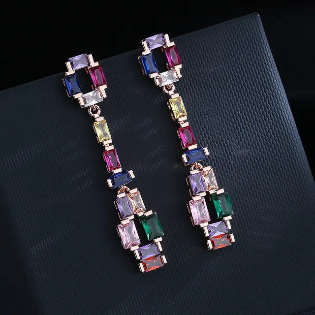 Pendientes Oro Rosa Circonitas y Turmalinas