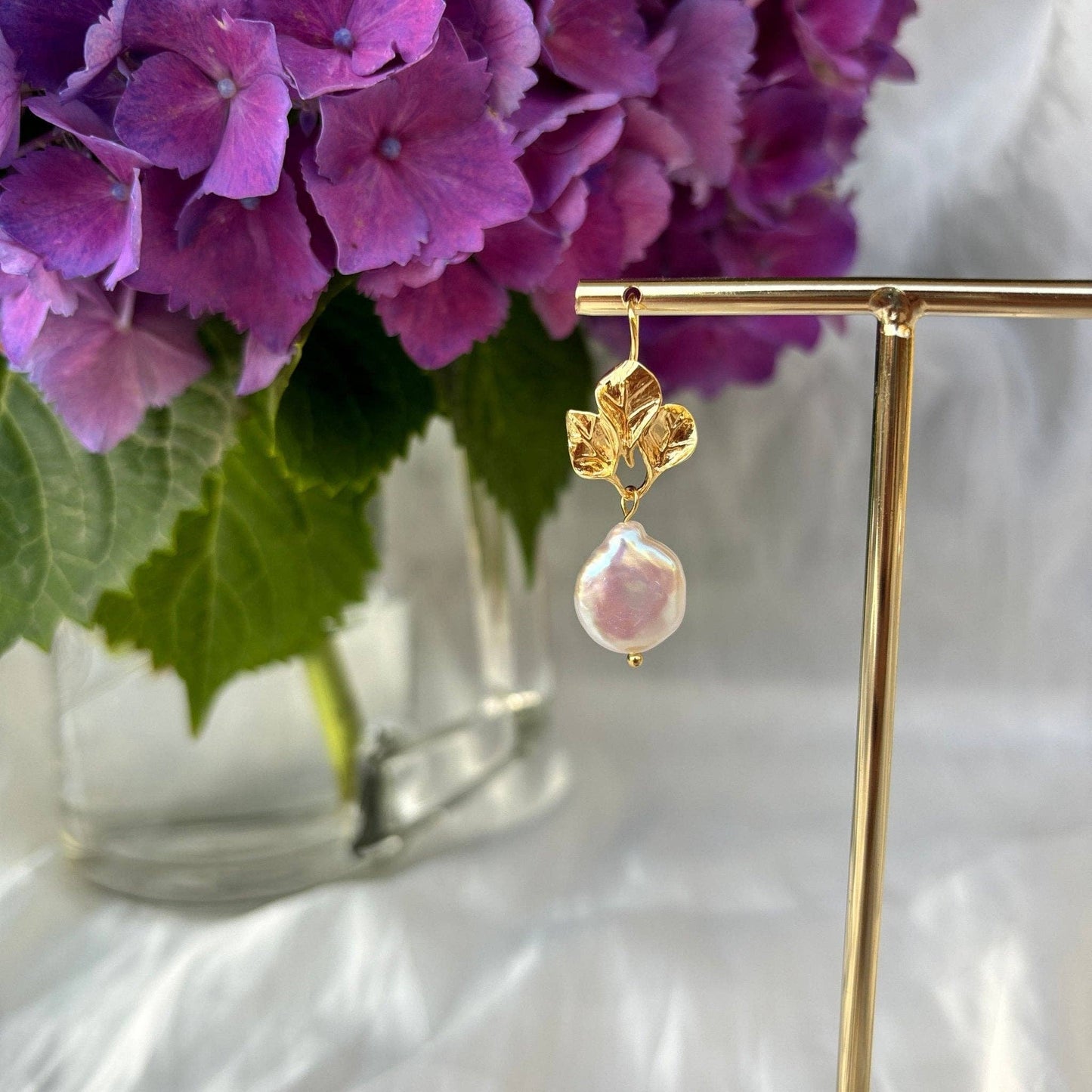 Pendientes Hojas y Perlas Keshi