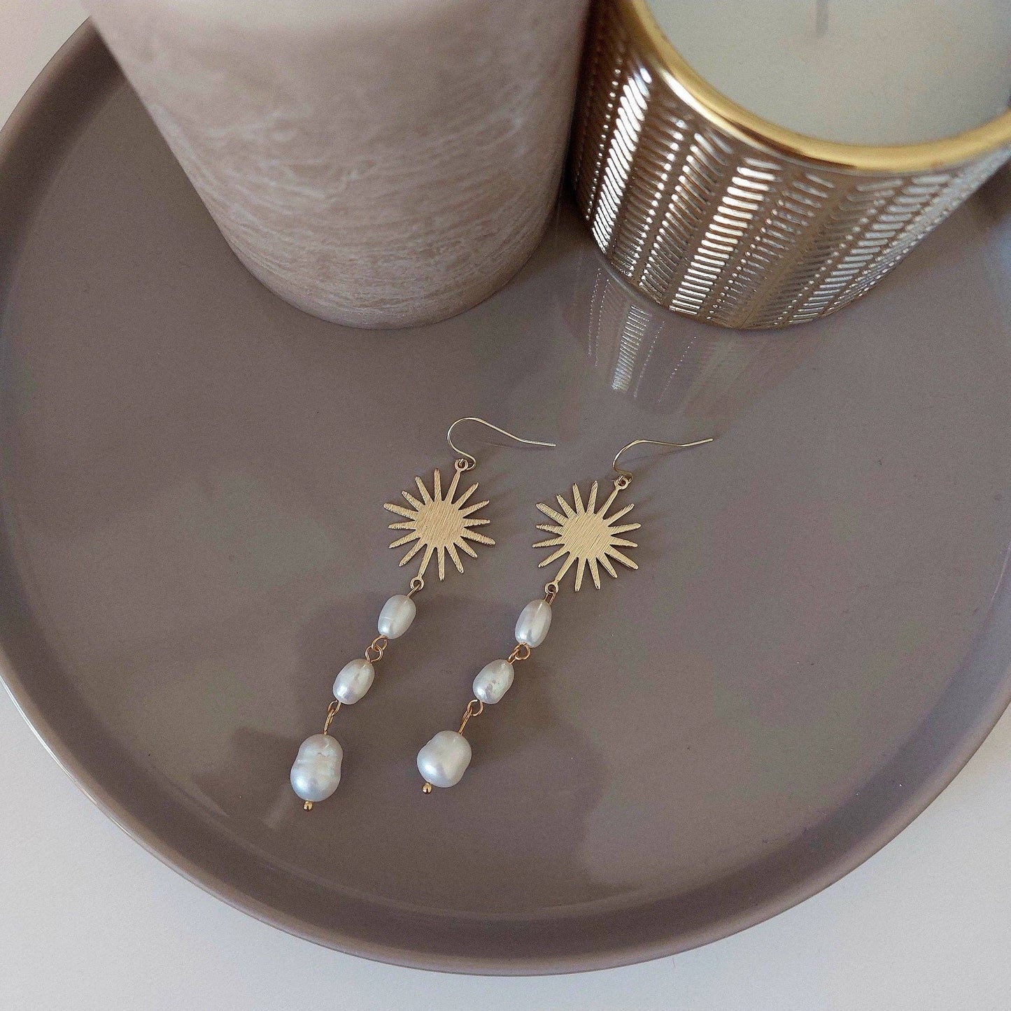 Pendientes Sol y Perlas de Agua