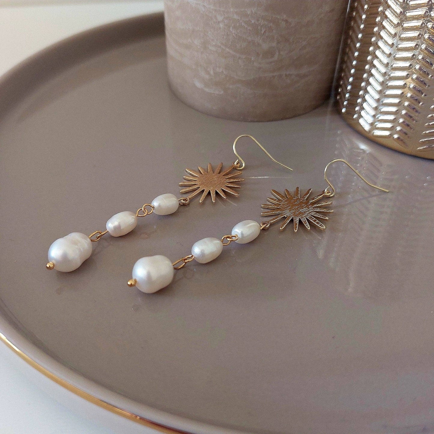 Pendientes Sol y Perlas de Agua