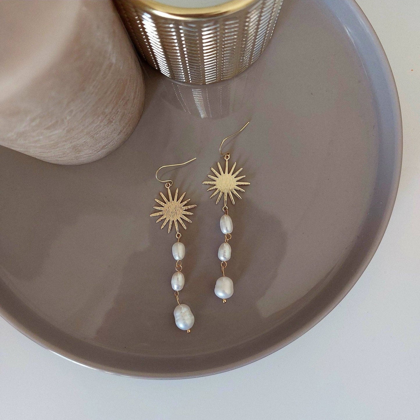 Pendientes Sol y Perlas de Agua