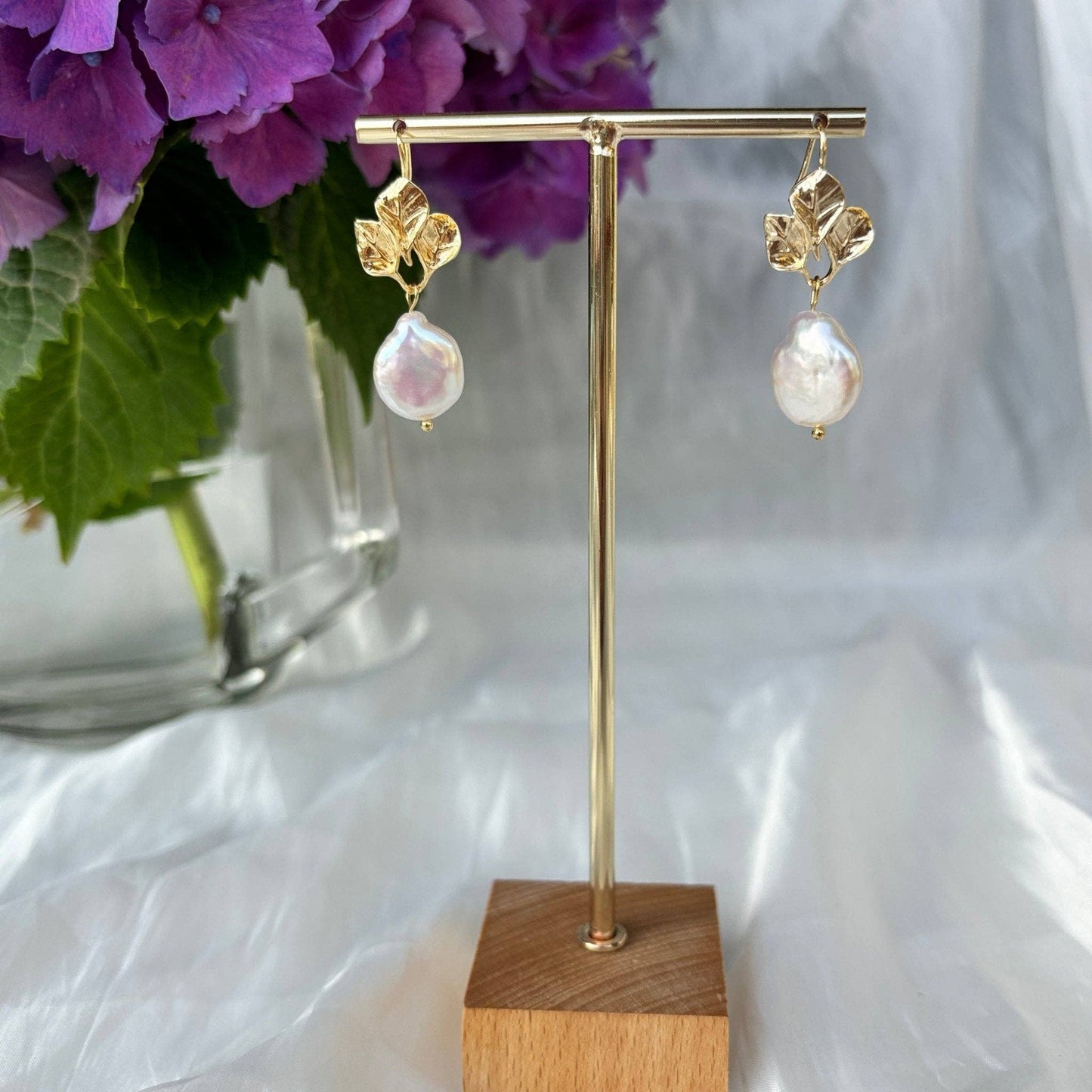 Pendientes Hojas y Perlas Keshi