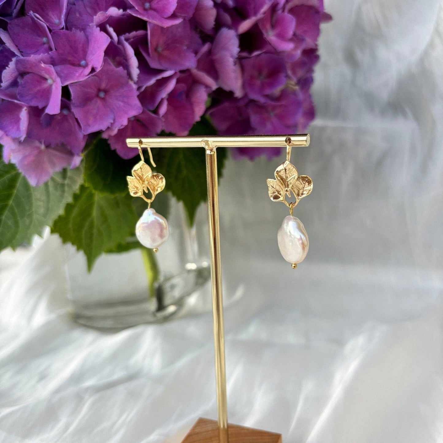 Pendientes Hojas y Perlas Keshi