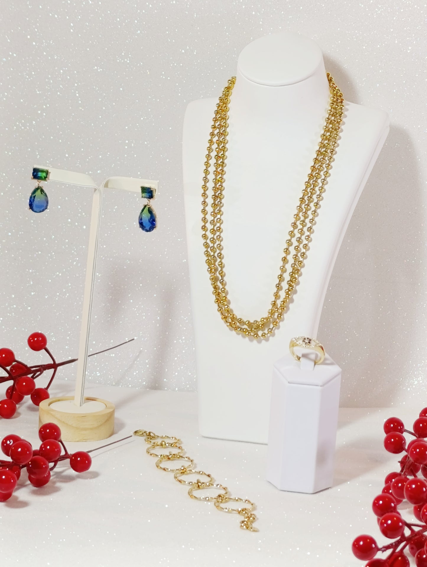 Conjunto de Joyas 4 piezas Collar Triple Esferas