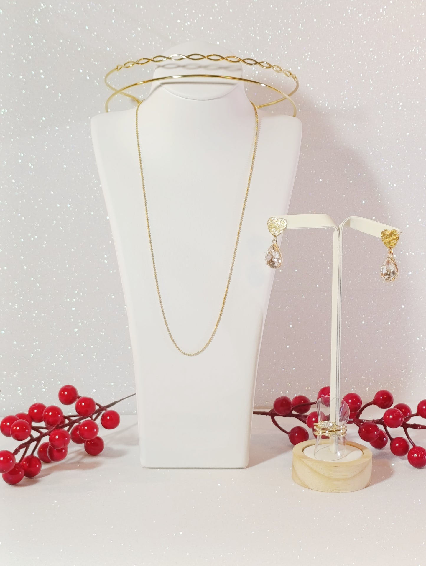 Conjunto de Joyas 4 piezas Collar Mini Esferas Acero Chapado en Oro 18 K