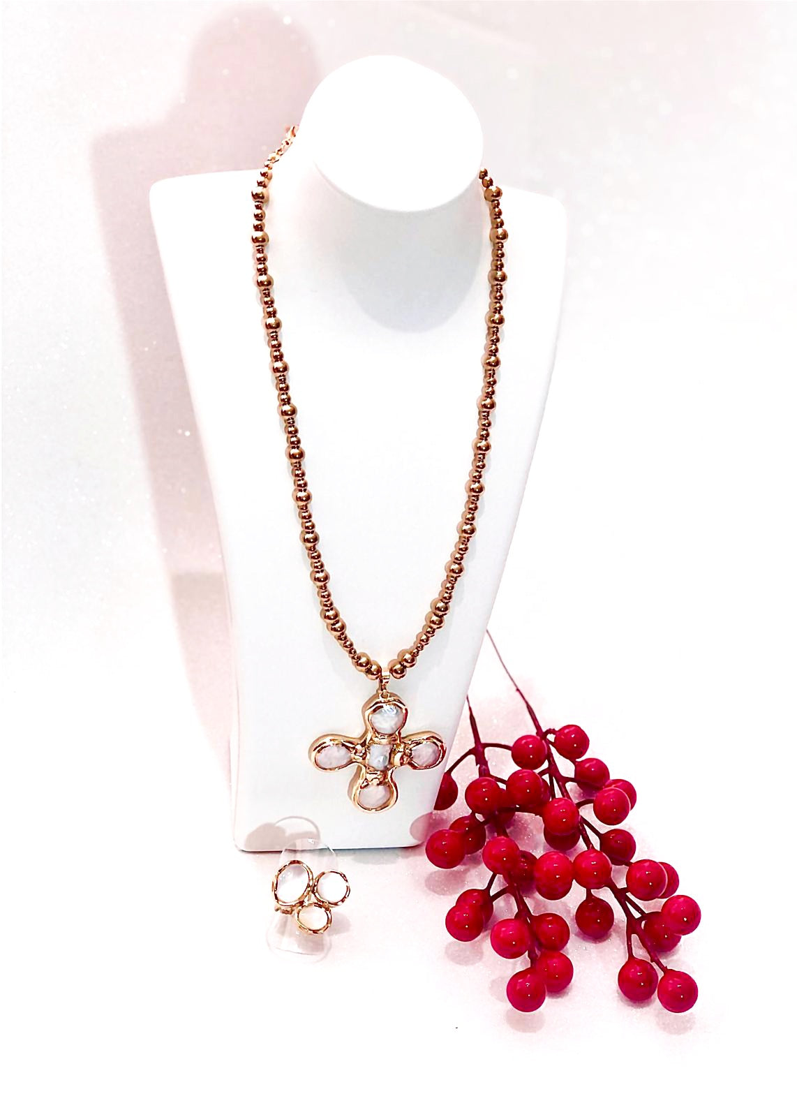 Conjunto de Joyas Collar Cruz Nacar 2 piezas acero Chapado en Oro 18K