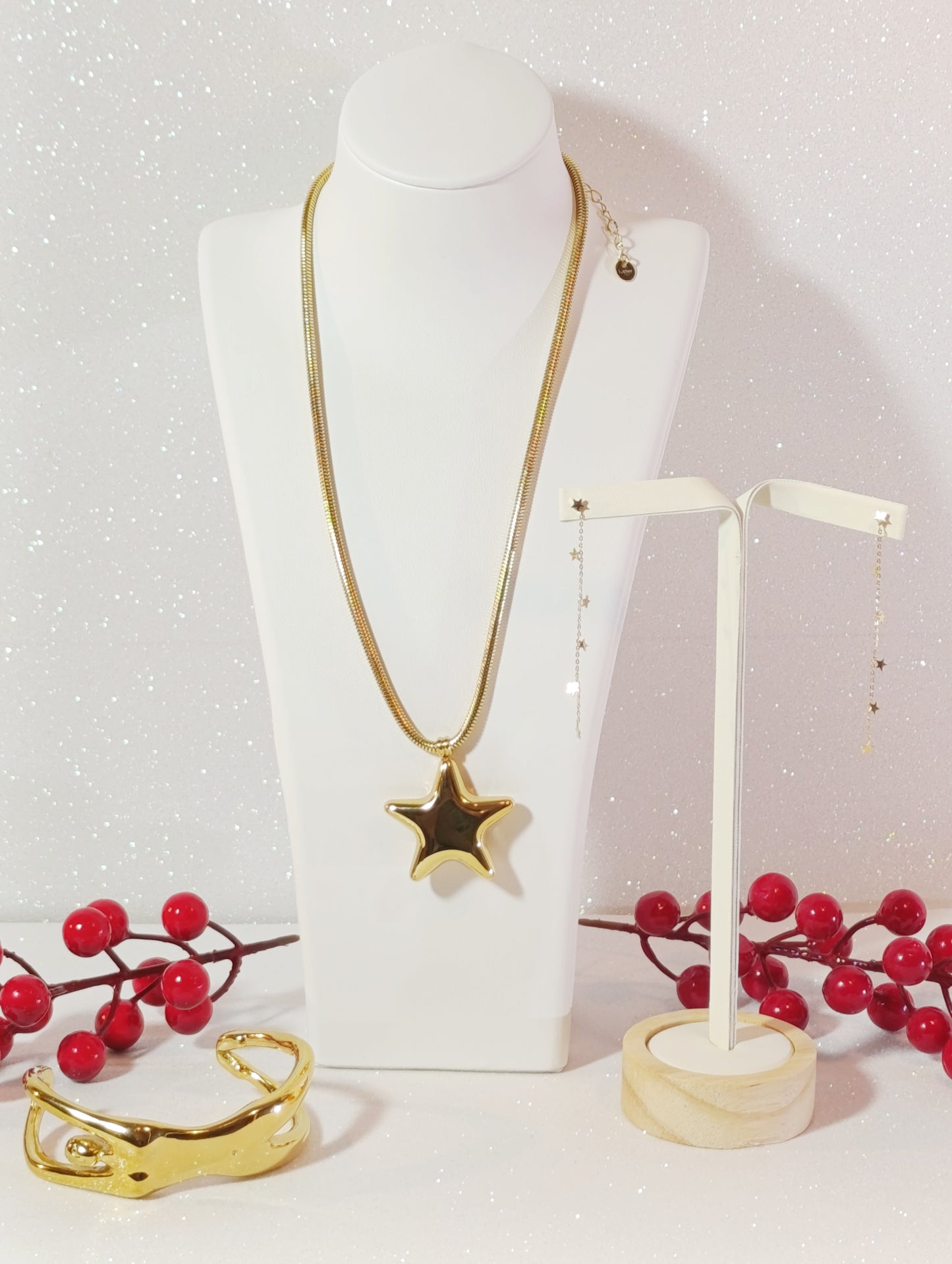 Conjunto de Joyas Collar Estrella 3 piezas Acero Chapado en Oro 18K