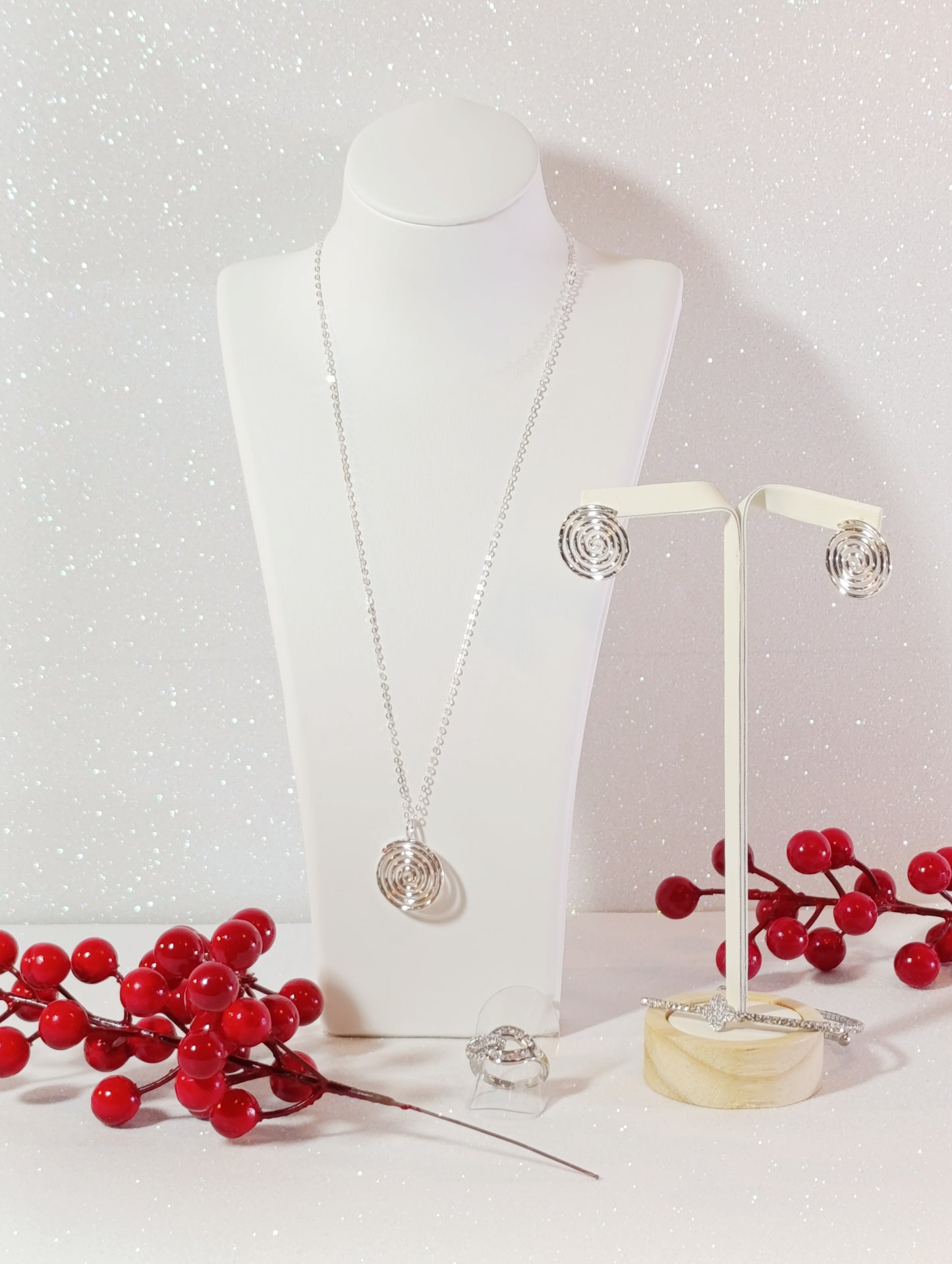 Conjunto de Joyas 4 piezas Collar Espiral Plata de Ley