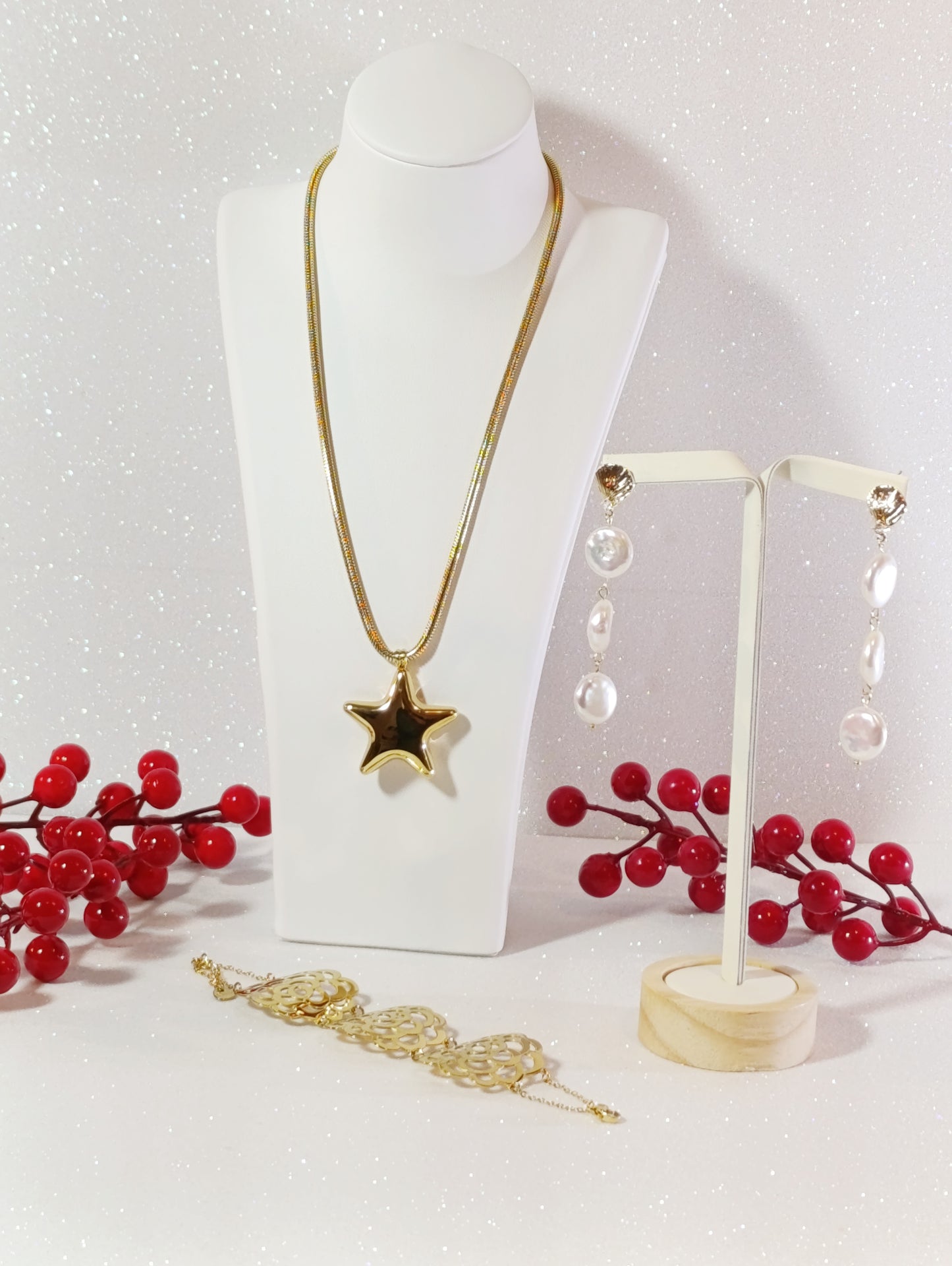 Conjunto de Joyas 3 piezas Collar Estrella en Acero 316L Chapadas en Oro 18K